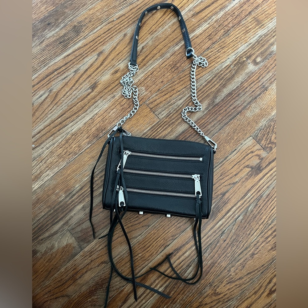 Rebecca Minkoff Black and Silver Crossbody Bag with Chain Strap